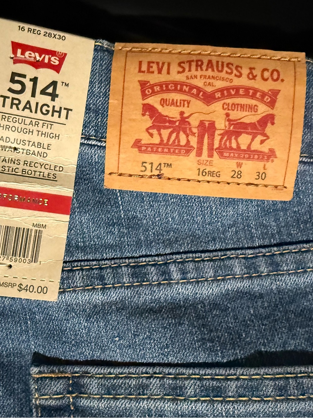 Levi’s NWT 514 Straight Fit Mens/womens 28x30 or 16 youth brand new jeans pants